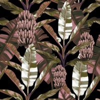 Banano Tropical Leaves - Black & Pink papel de parede