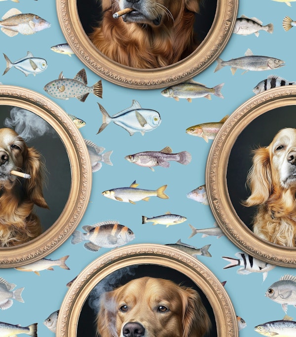 Smoking Golden Retriever Wall Gallery 1 Small