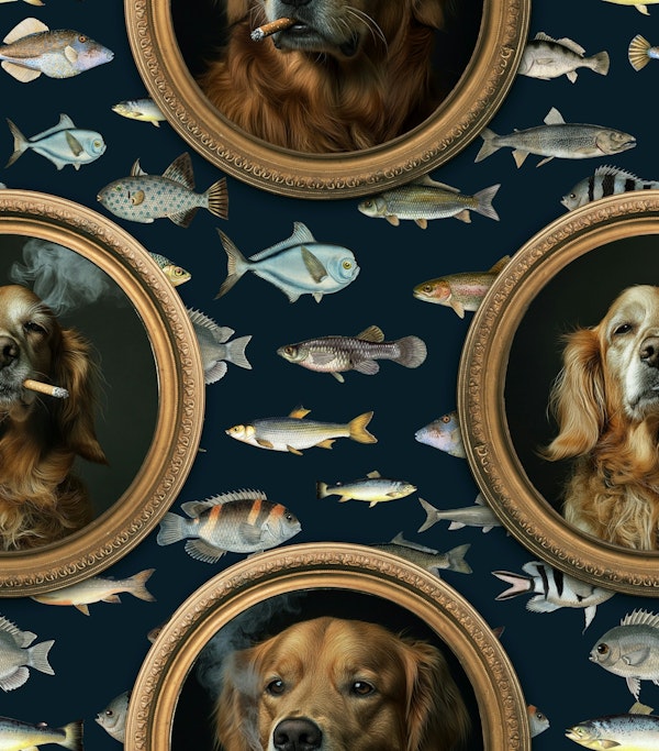 Smoking Golden Retriever Wall Gallery 2 Small