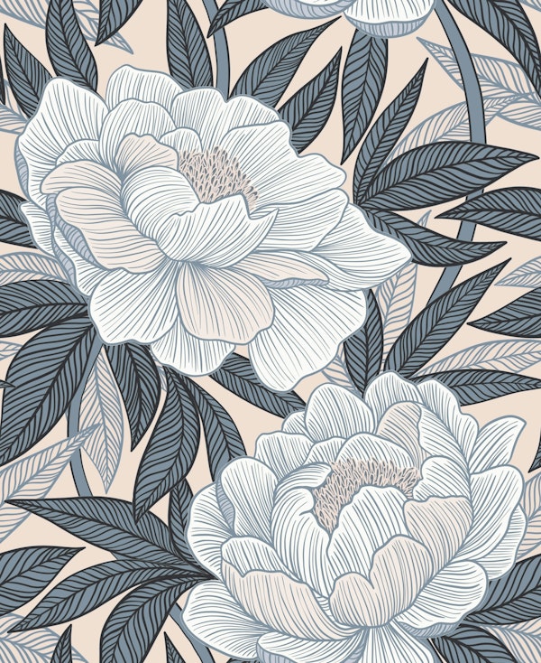 Lush Peonies in Blue Grey and Blush