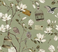 Magnolia Grove with Owls in Sage Green papiers peint