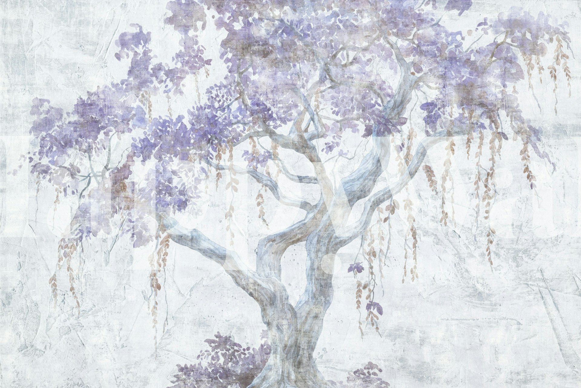 Lavender tree with delicate purple flowers on a textured background wallpaper