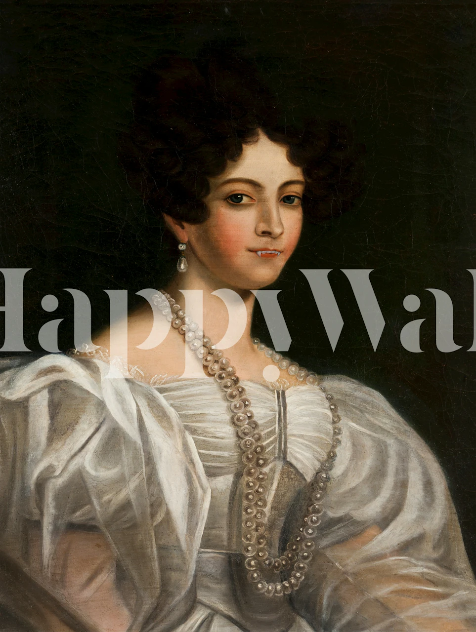 Portrait of an elegant lady in a white gown with pearls wallpaper