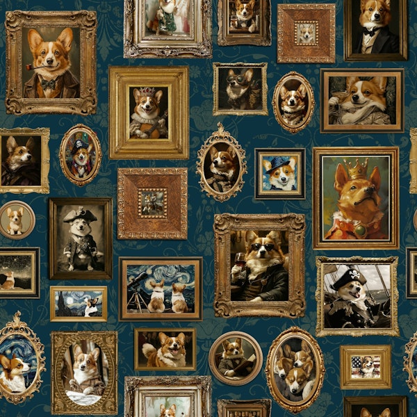 Vintage Famous Corgi Portrait Gallery - blue