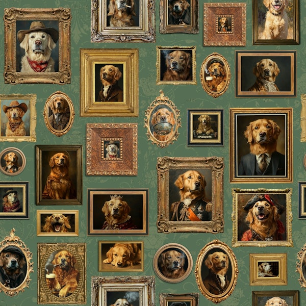 Whimsical Golden Retriever Gallery Green