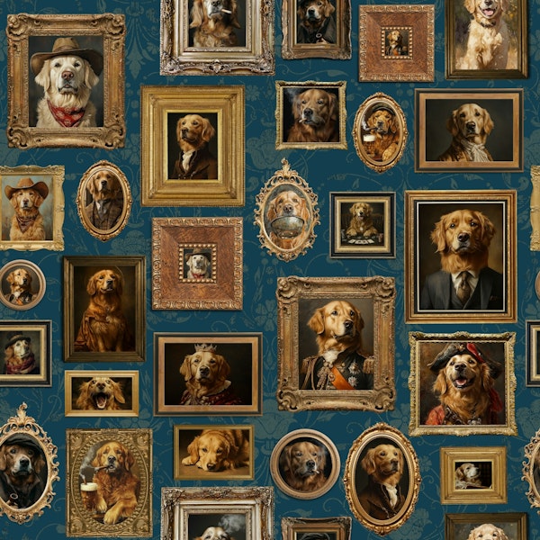 Whimsical Golden Retriever Gallery Blue