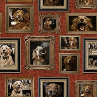 Smoking Golden Retriever Gallery Wall Red papiers peint