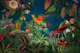 Vibrant Vintage Rainforest Blue Birds Forest