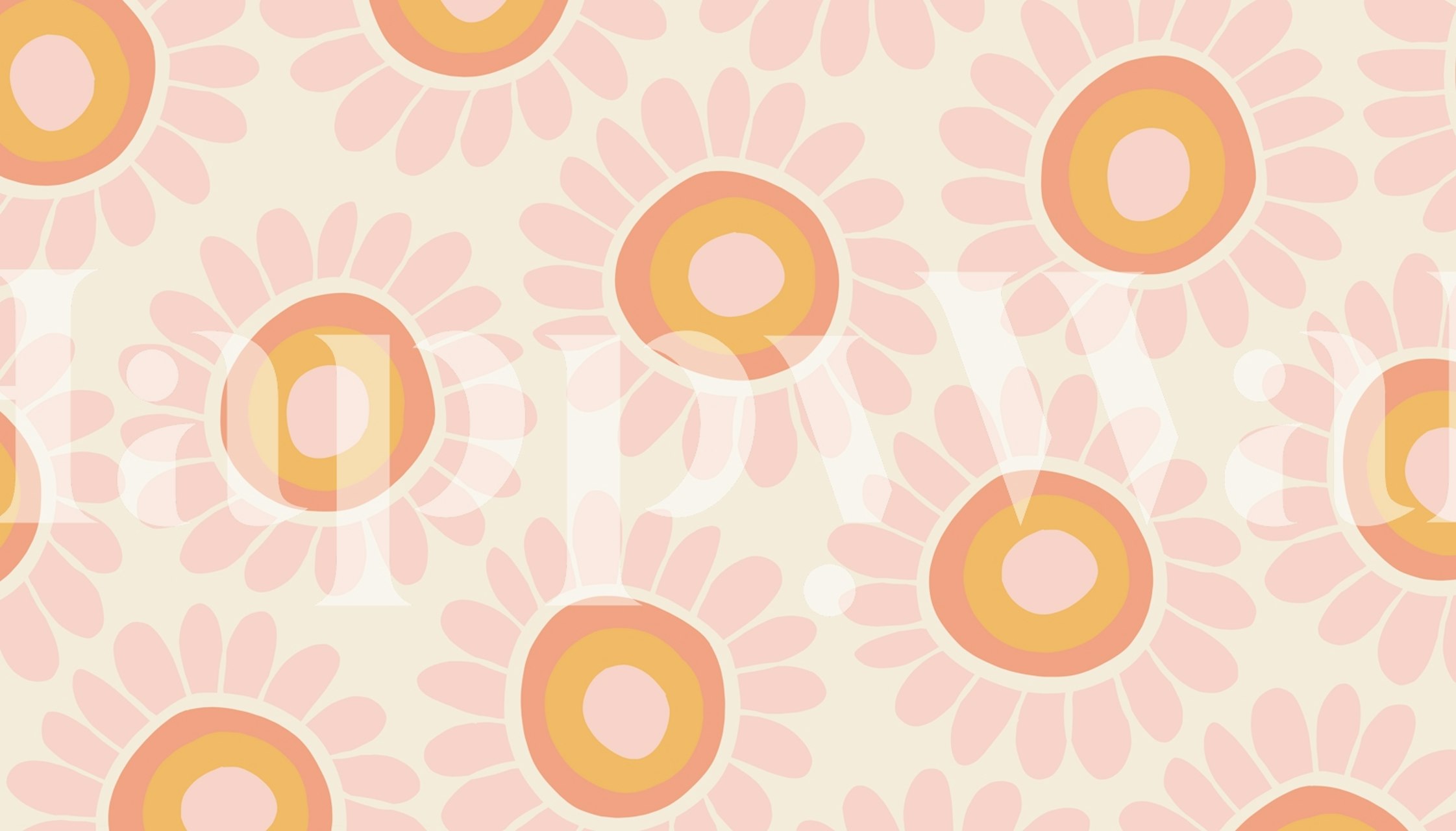 Pink sunflower pattern with orange centers wallpaper