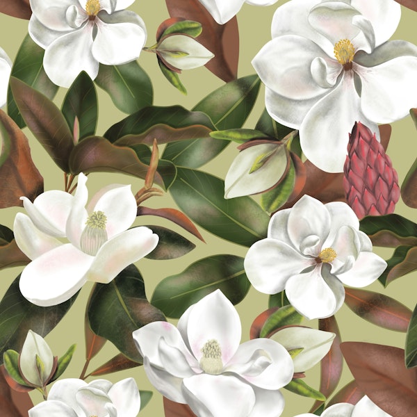 Big Magnolias Flowers - Olive