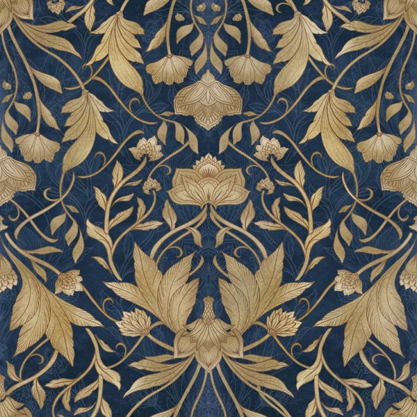 Morris tribute floral damask_Blue Saphire