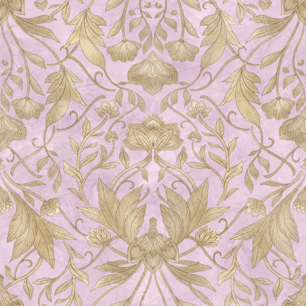 Morris Floral Damask - Pink Amethist gold