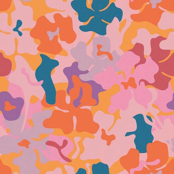 Abstract Colorful Retro Flowers Pink WP