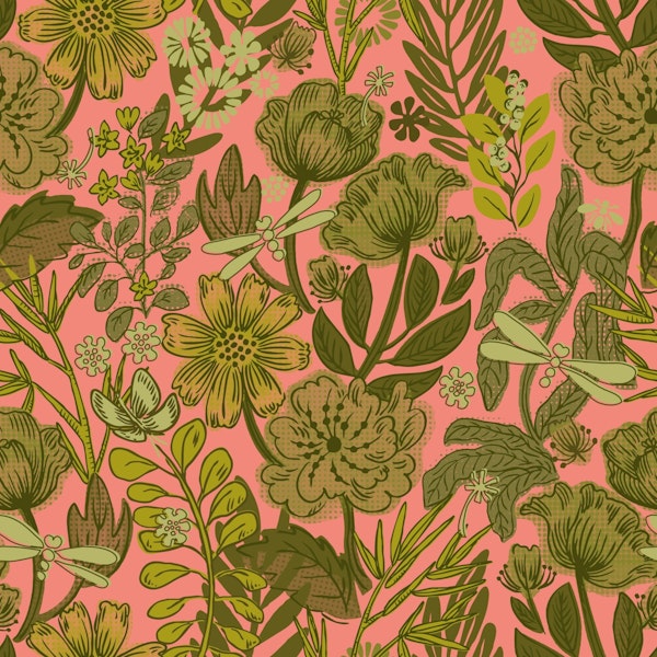Tropical boho wildflowers pink green