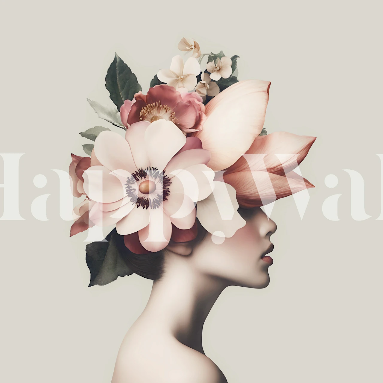 Blomster Graceful Blossom Serenity Female Portrait tapetdesign