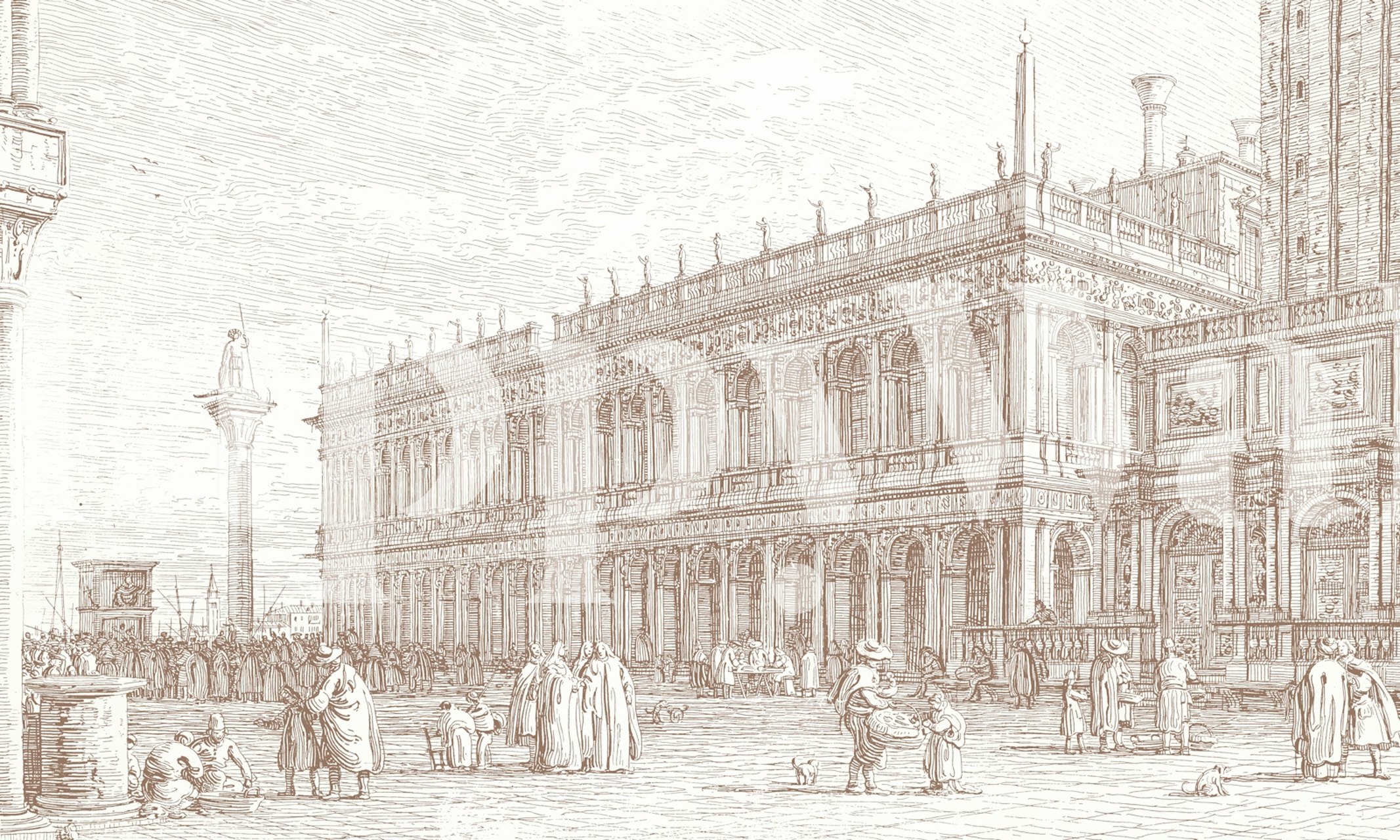 Tapeta Historic Venice Architectural Etching u sobi