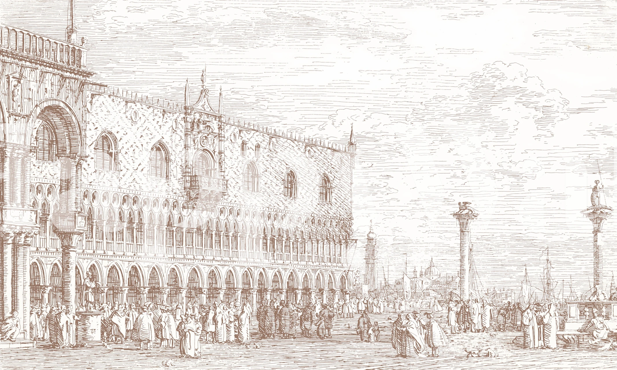 Venetian architectural scene in mocha tones wallpaper