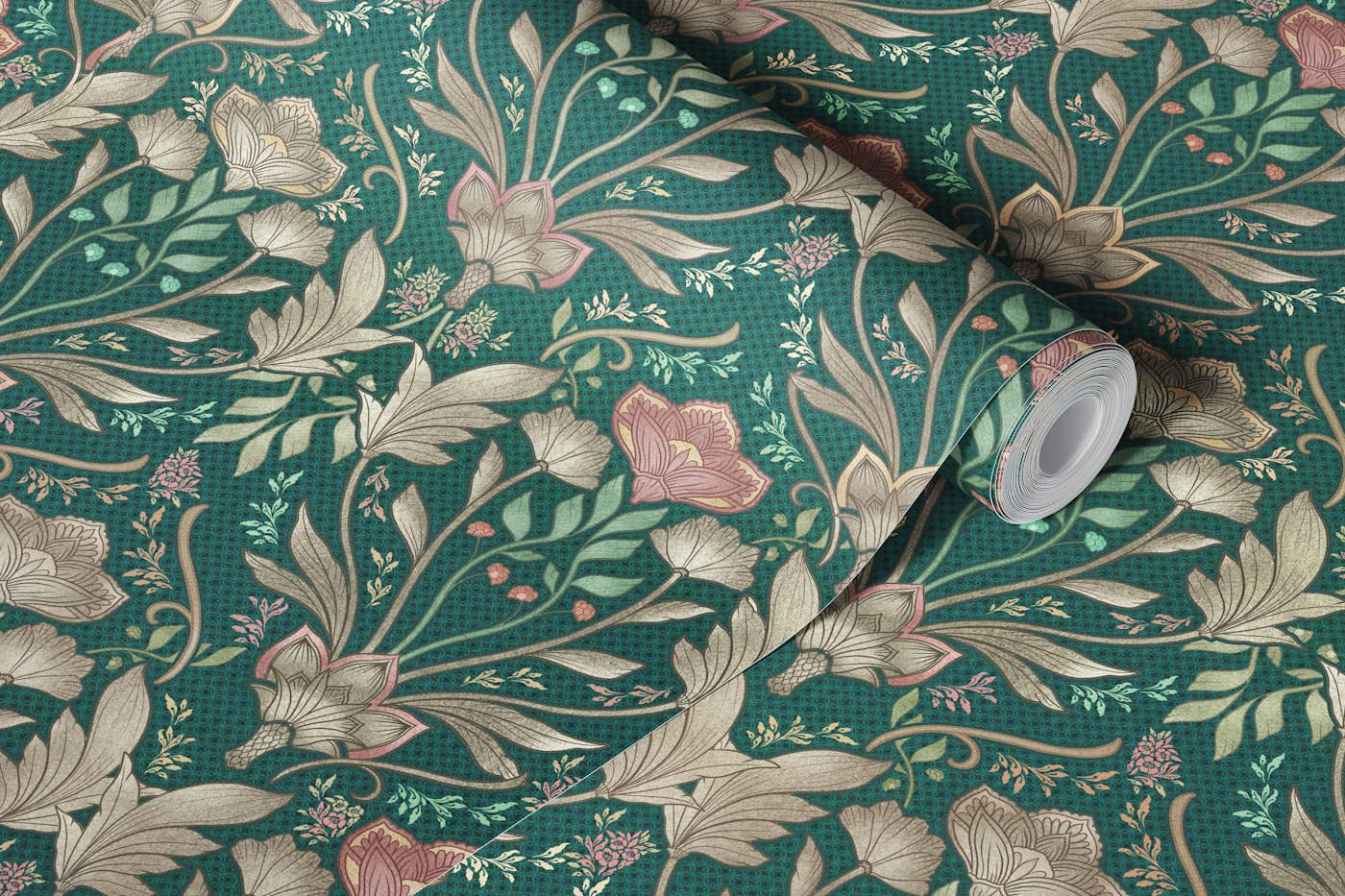 Elegant Lily flowers - emerald green gold wallpaper roll