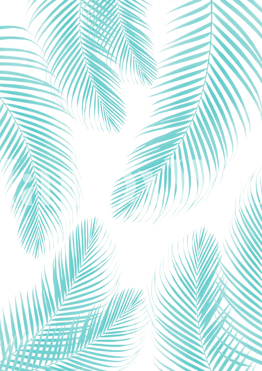 Palm Leaves Soft Turquoise 1a Wallpaper Mural with Gentle Palm Fronds against a Soft Turquoise Background