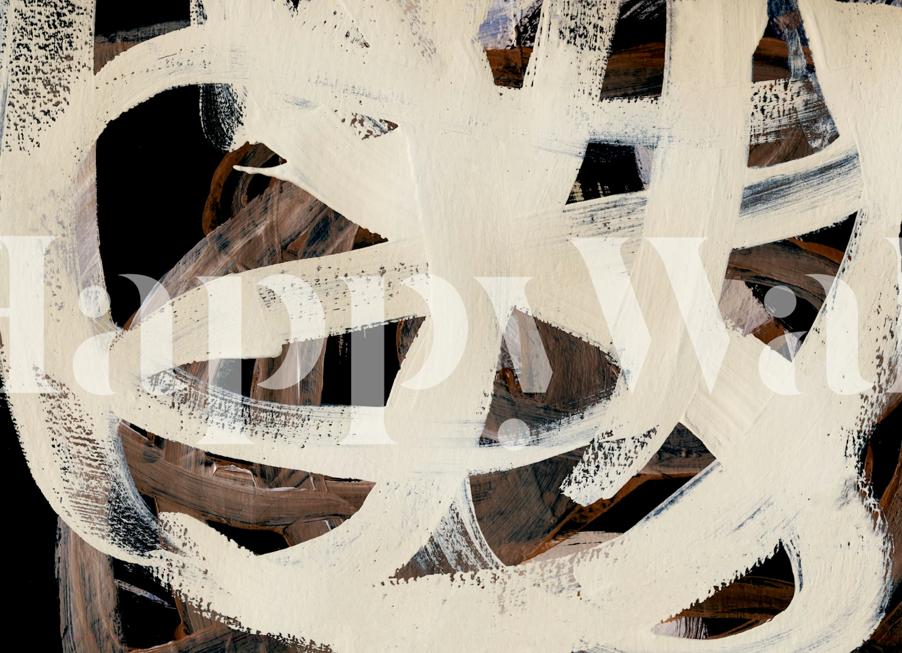 Bold strokes in white and brown on a black background wallpaper