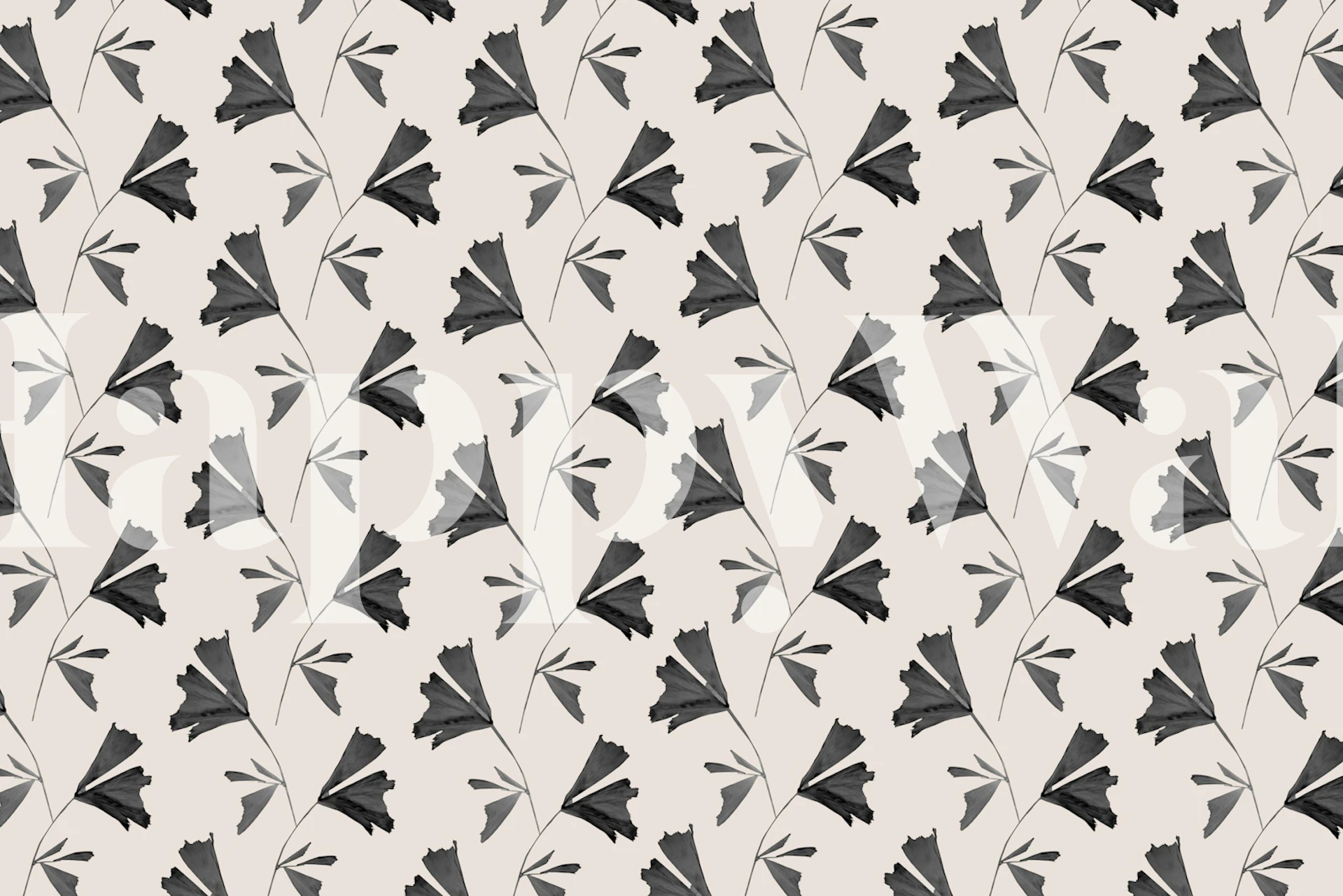 Soft Beige Black Fishtail Palm Pattern tapetti huoneessa