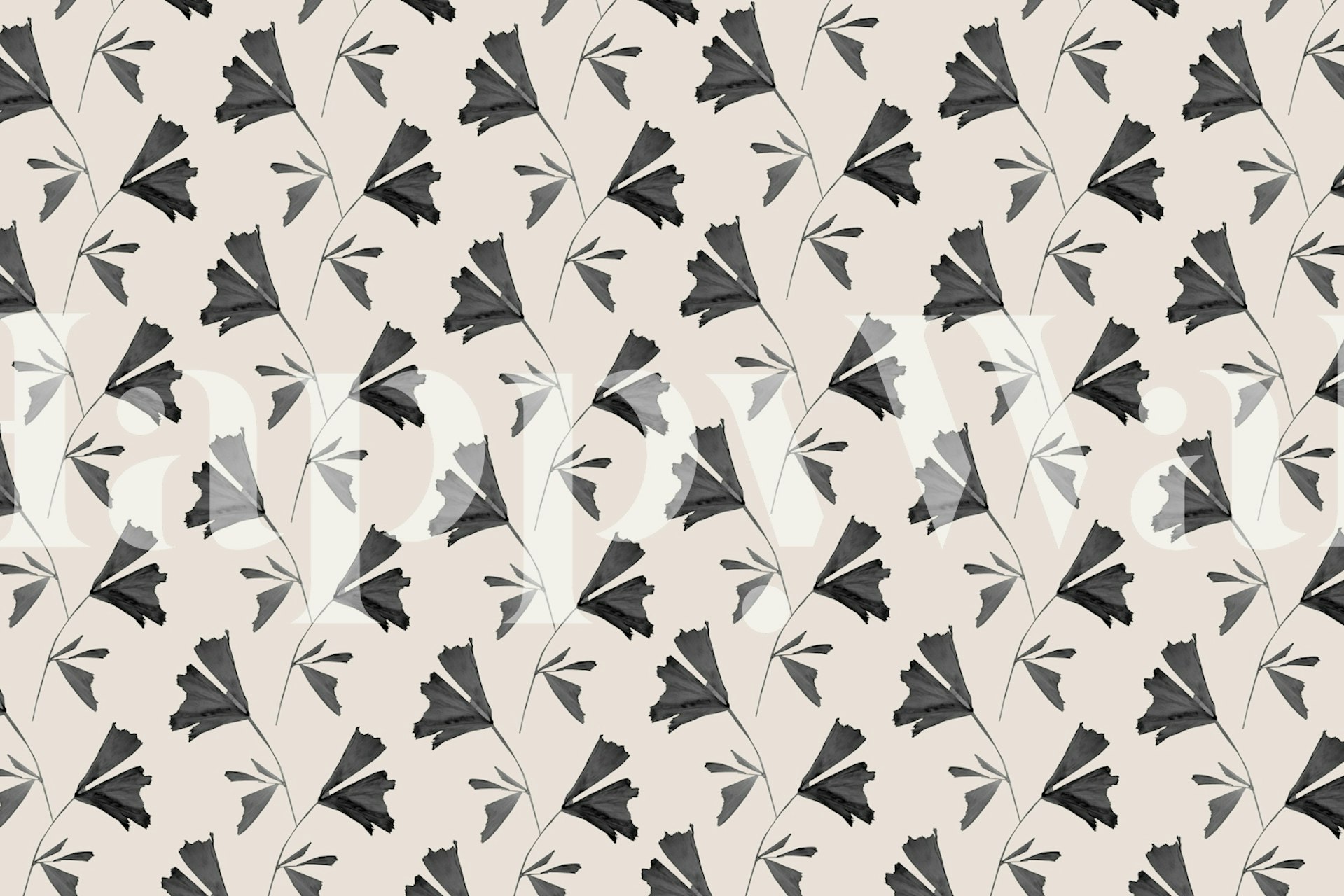 Soft beige black fishtail palm pattern wallpaper in a room