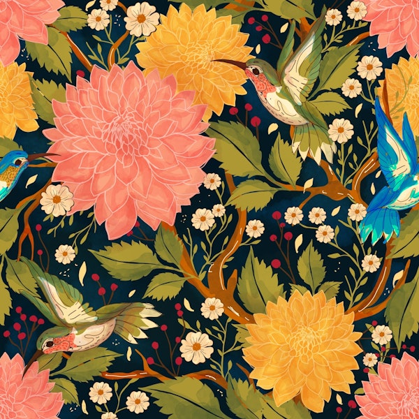 Whimsical Hummingbird Flowering Vines