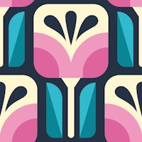 Retro Floral Blooms Blue Pink tapete