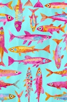 Funky Fish Parade Underwater Vibe Turquoise behang