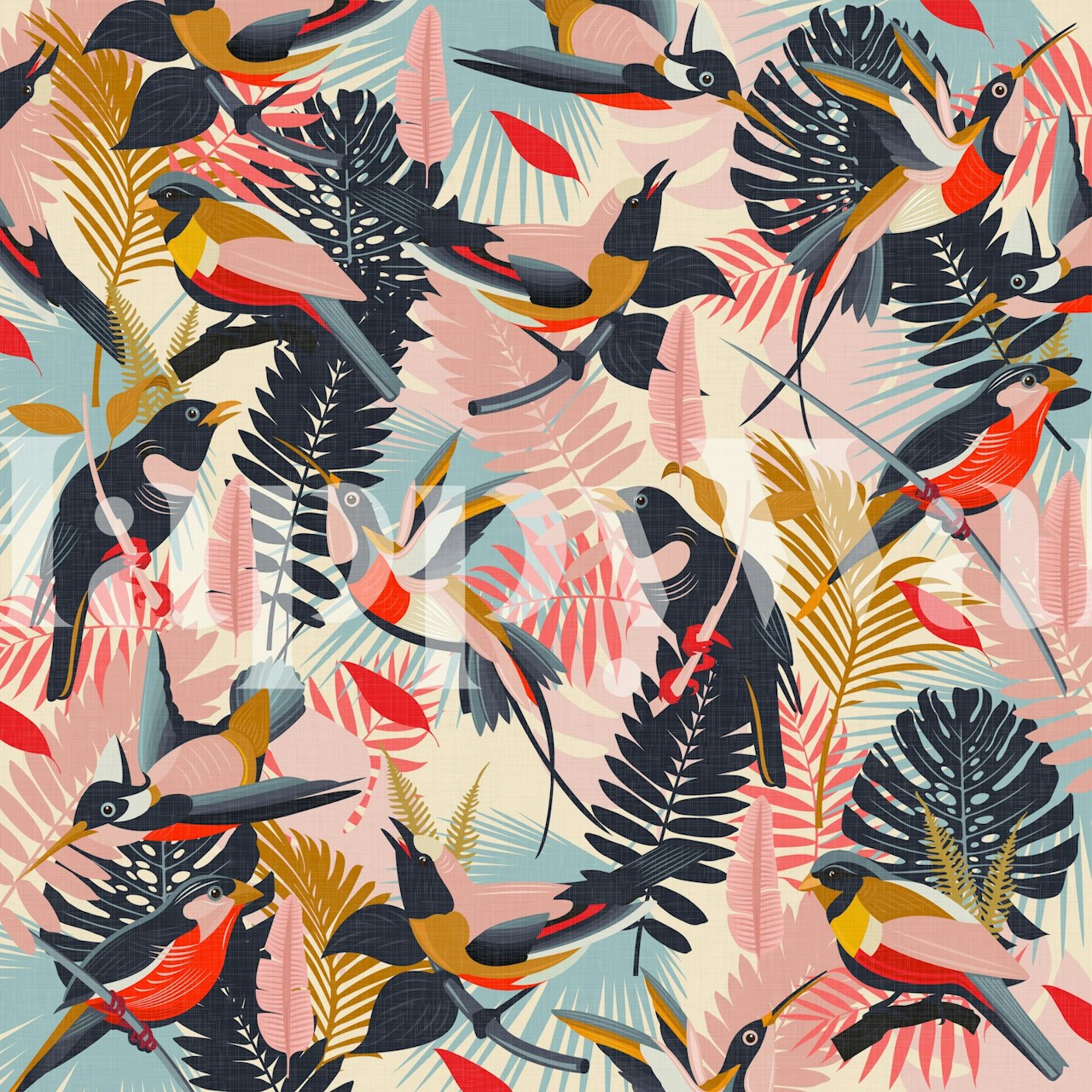 Paradise Birds tropisk sommar tapet i ett rum