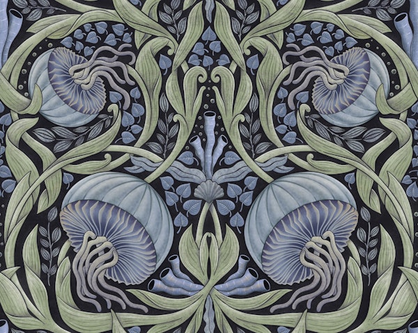 William Morris swims with jellyfish - lilac