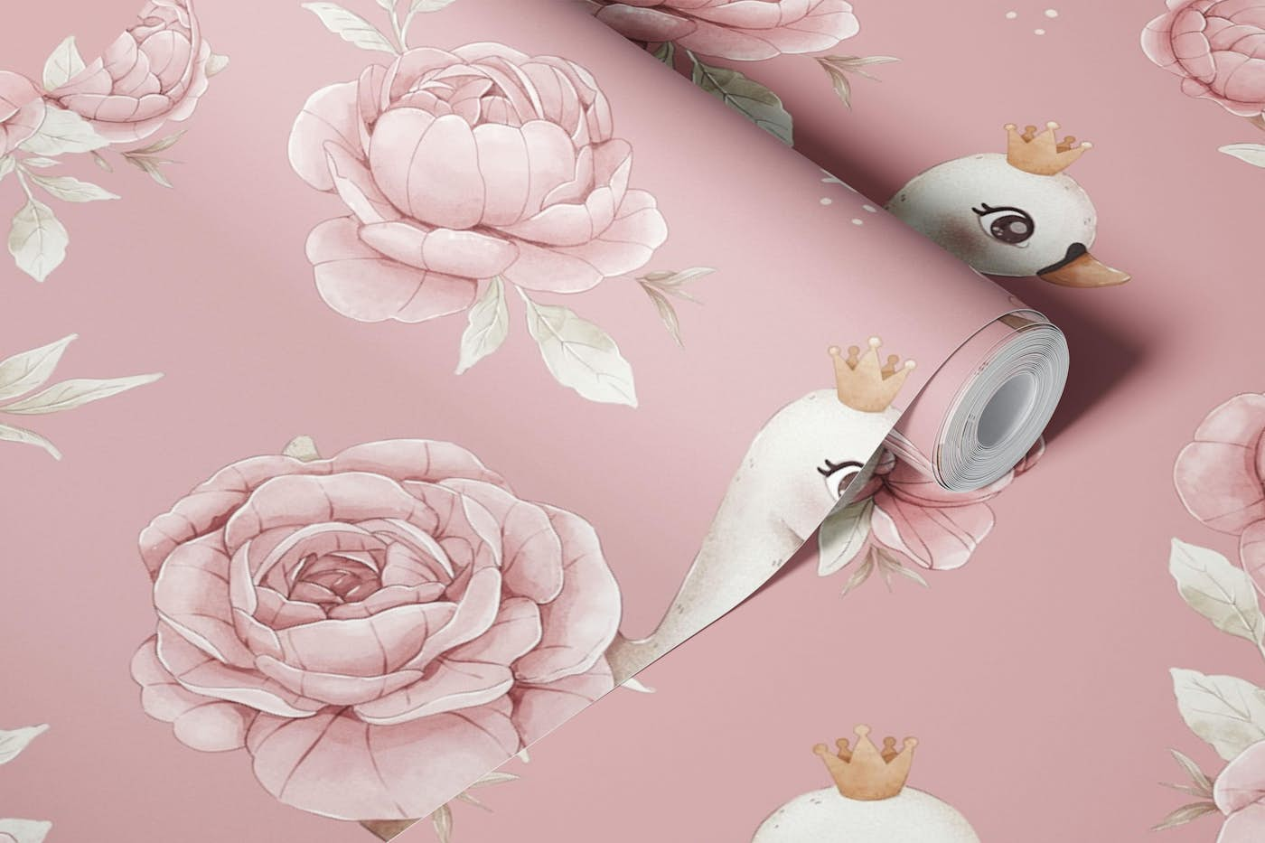 Peony Swan 2 - rose wallpaper roll