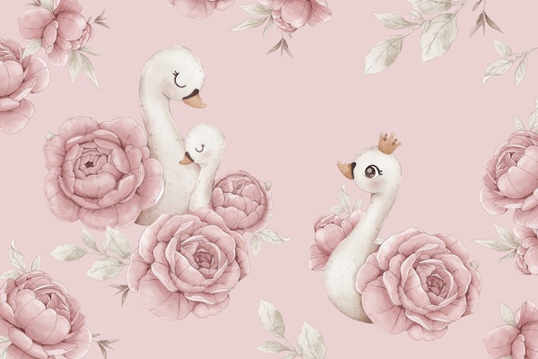 Peony Swan - mural rose