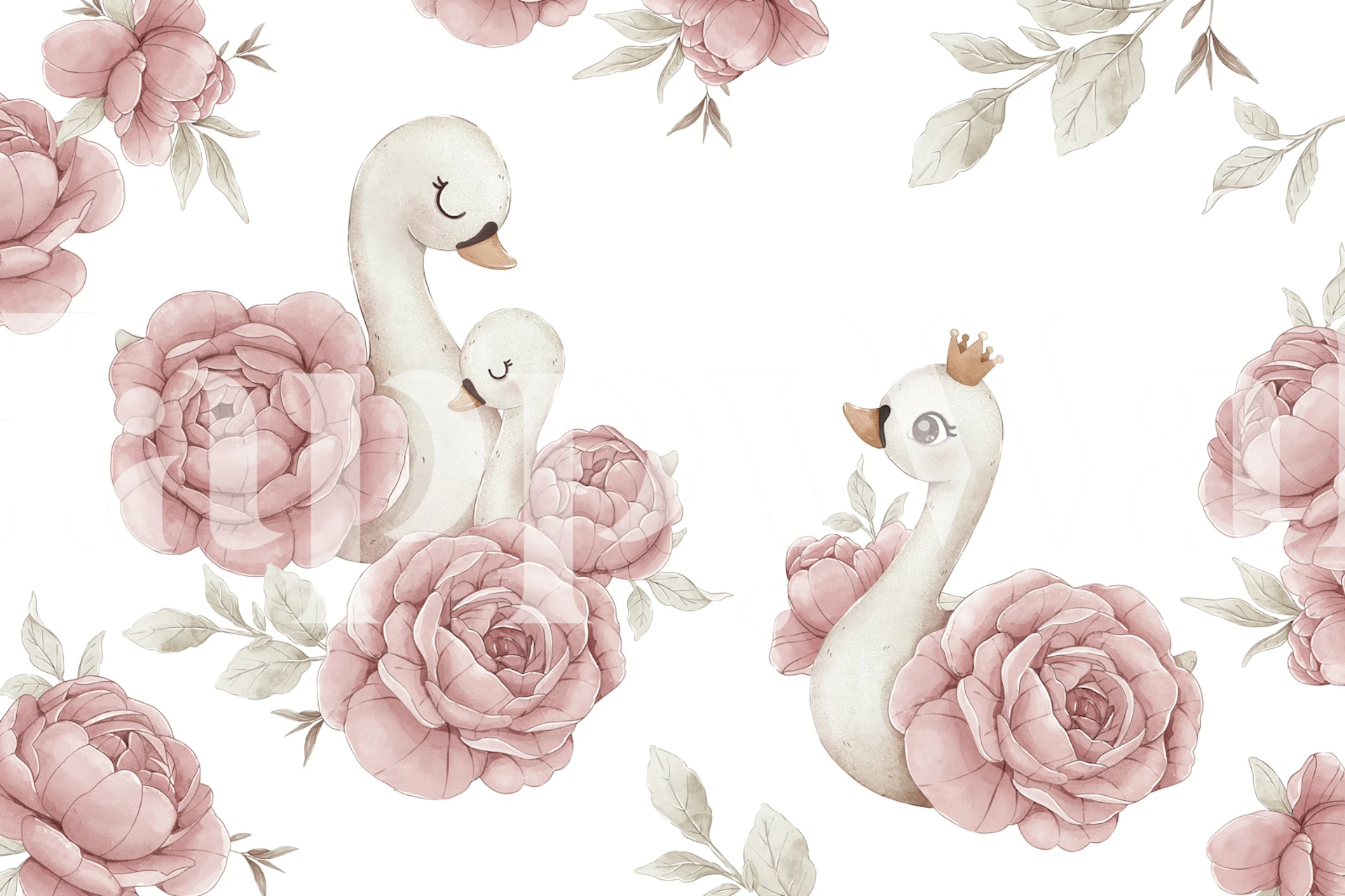 Peony Swan mural wallpaper in a room