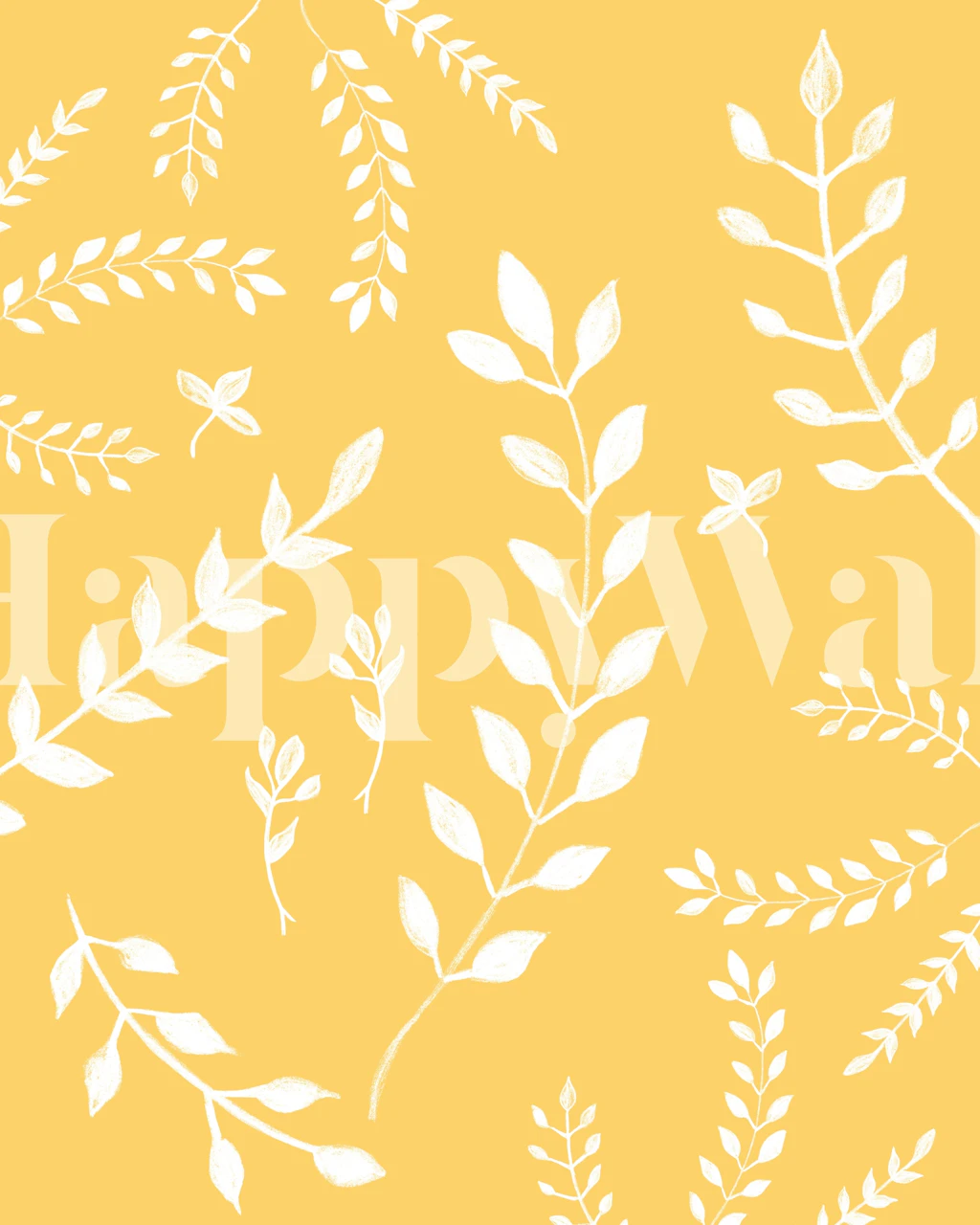 White leaves pattern on yellow background wallpaper