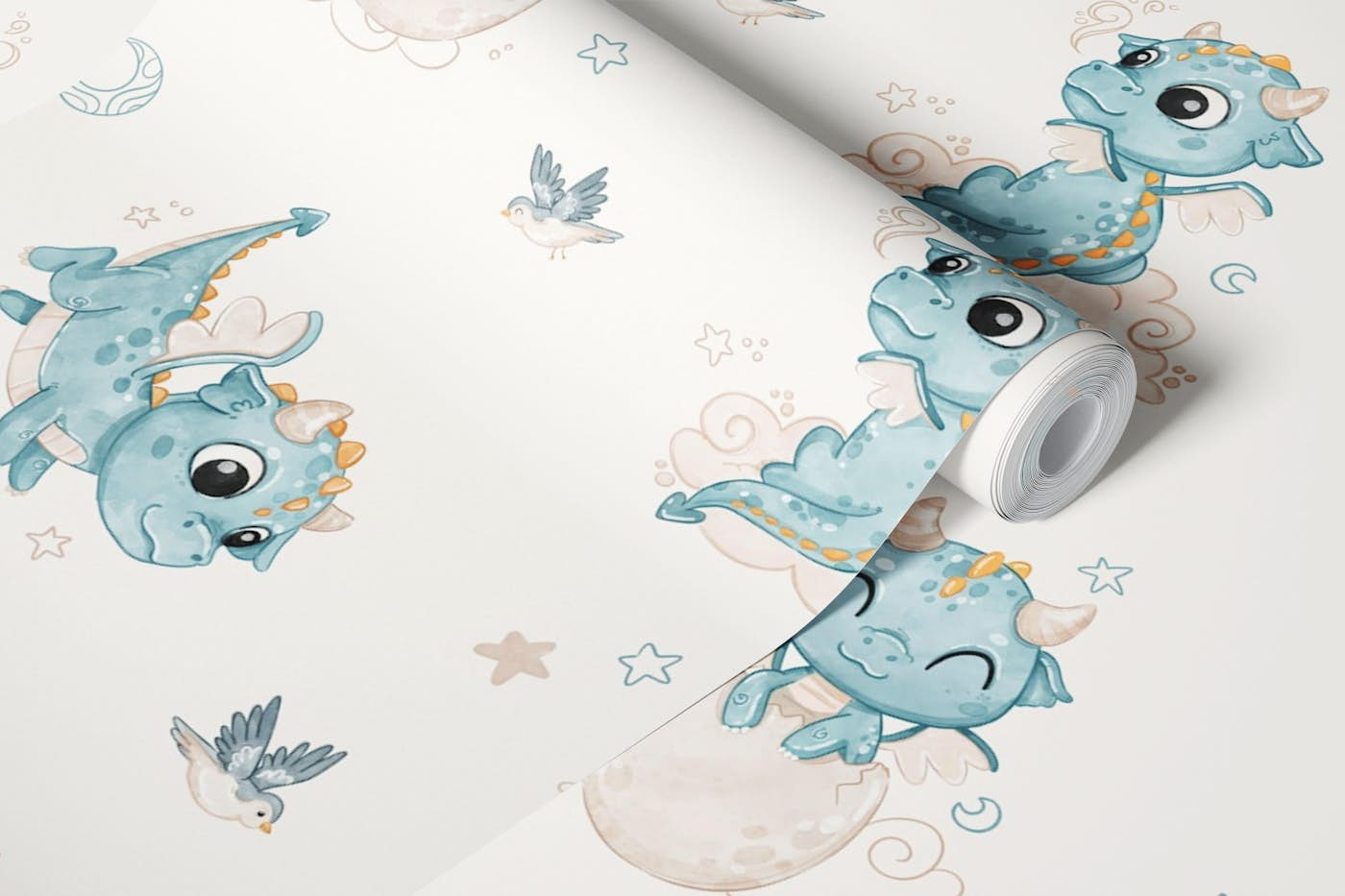 Baby Dragon - beige wallpaper roll