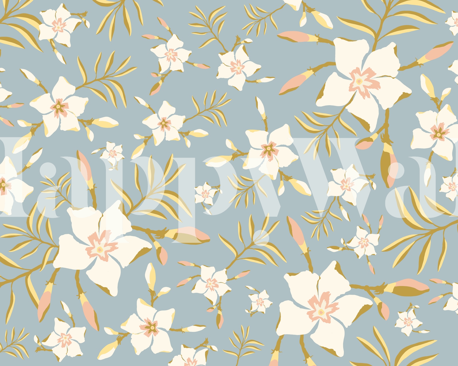 Tropical Floral Blue Wallpaper - Happywall