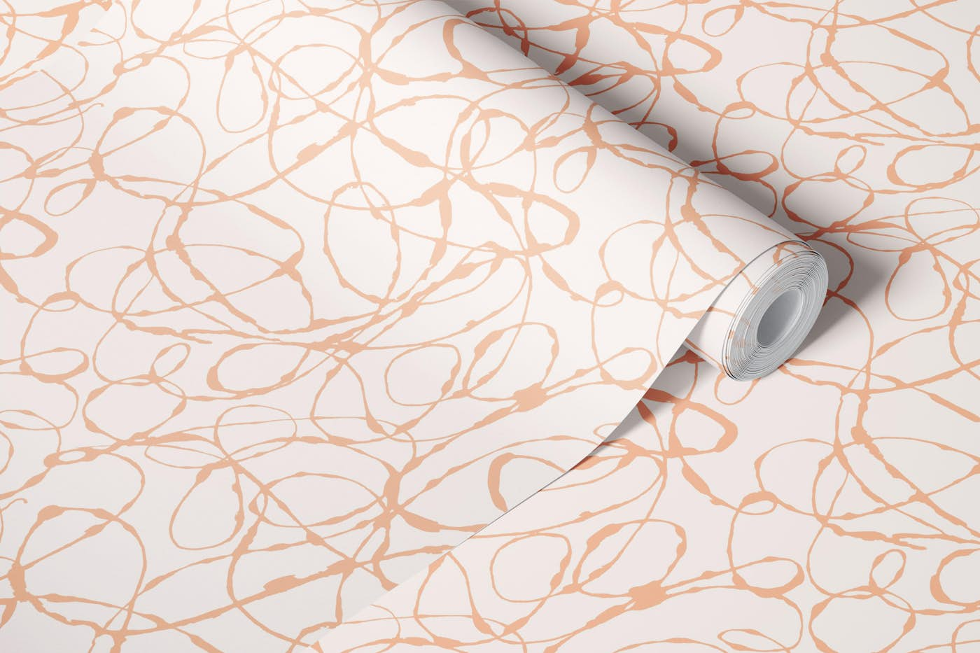 Artsy peachy pink scribble brushstrokes wallpaper roll