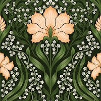Intricate floral damask - apricot tapetit