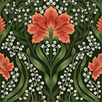 Intricate floral damask - red tapetit