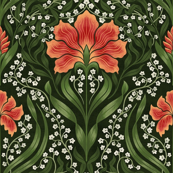 Intricate floral damask - red