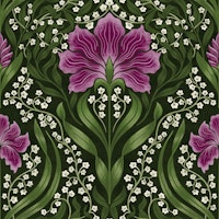 Intricate floral damask - purple tapetit