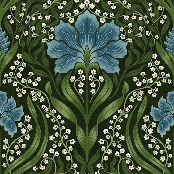 Intricate floral damask - blue