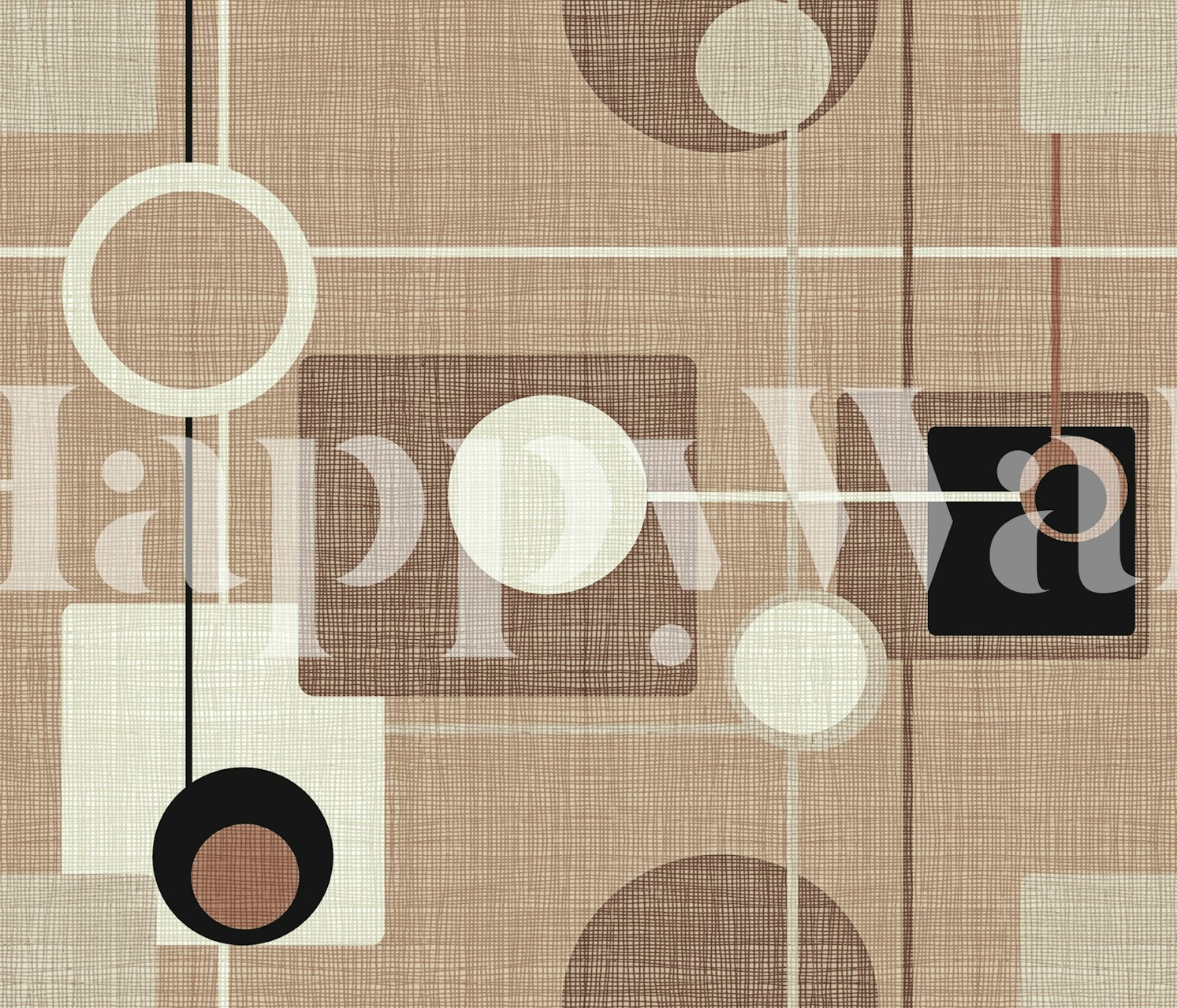 Mid-Century Motif Mocha Tapete in einem Raum