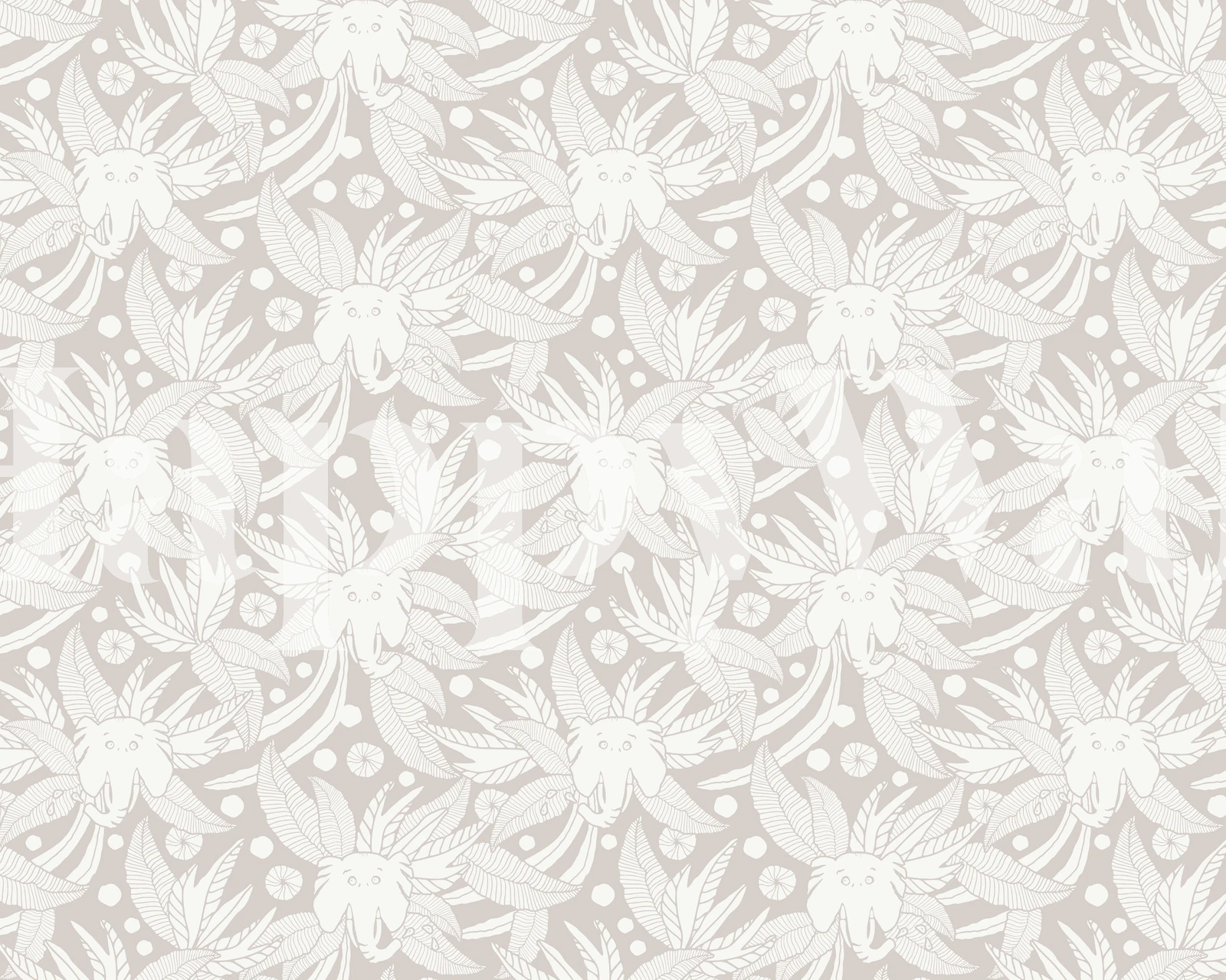 Elephant Greige patterned wall mural with stylized elephant silhouettes in grey-beige tones