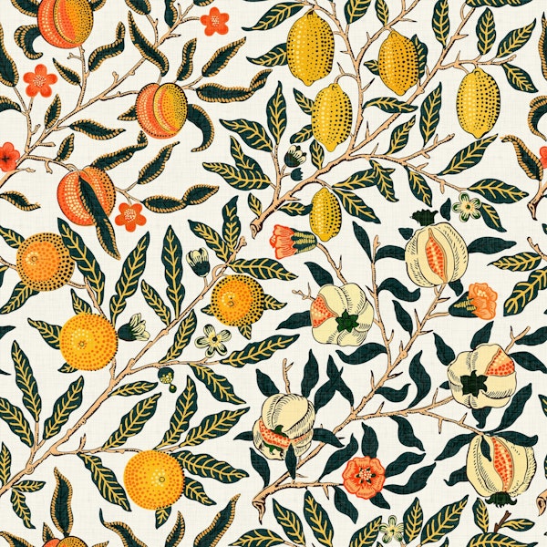 William Morris Pomegranate or Fruit on White