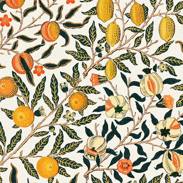 William Morris Pomegranate Fruit on White