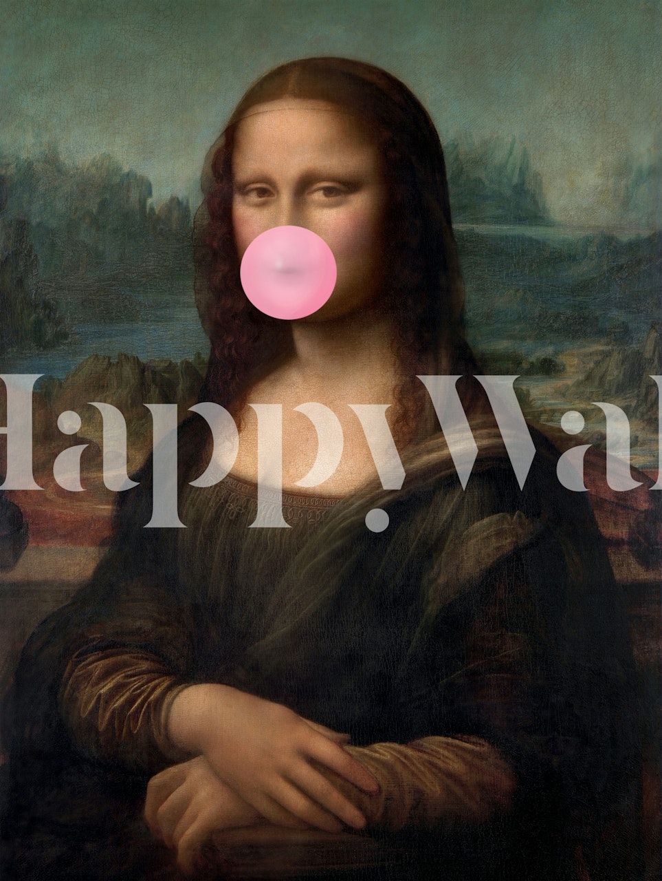 Mona Lisa Iconic Smile Pop Art papel de parede em um cômodo