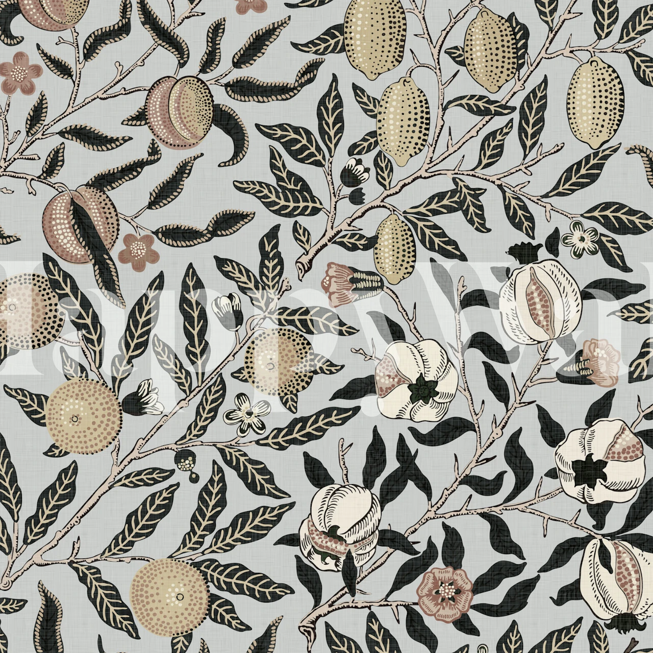 Antique floral pomegranate pattern in muted colors wallpaper