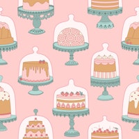 Vienna coffee house cakes Vintage style pink wallpaper